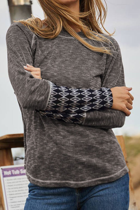 Geometric Round Neck Long Sleeve Top