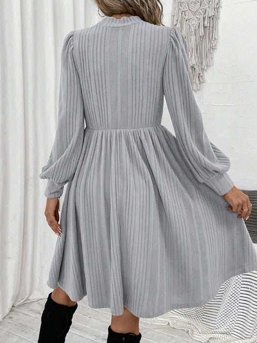 Textured Turtleneck Long Sleeve Dress