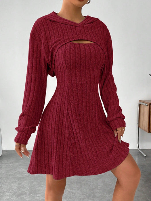 Wide Strap Dress and Long Sleeve Hooded Top Set