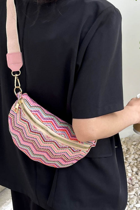 Adored Chevron Straw Sling Bag