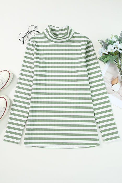 Striped Mock Neck Long Sleeve Top