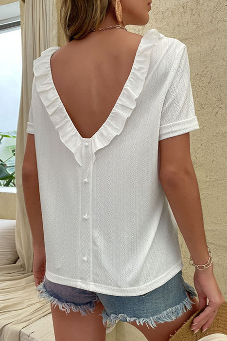 Perfee Round Neck Ruffled Short Sleeve Blouse