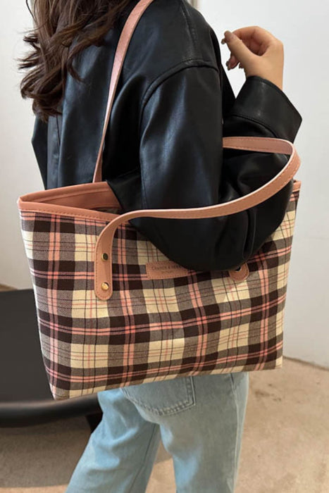 Plaid PU Leather Tote Bag