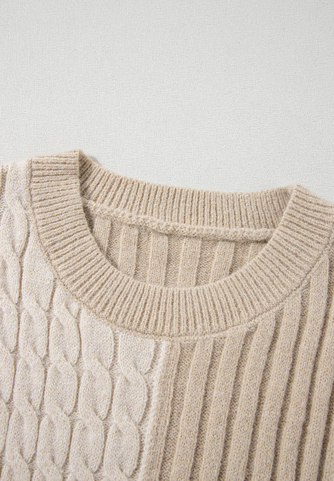 Cable-Knit Color Block Round Neck Sweater