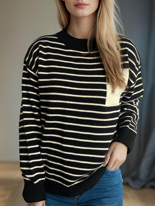 Striped Mock Neck Long Sleeve Sweater