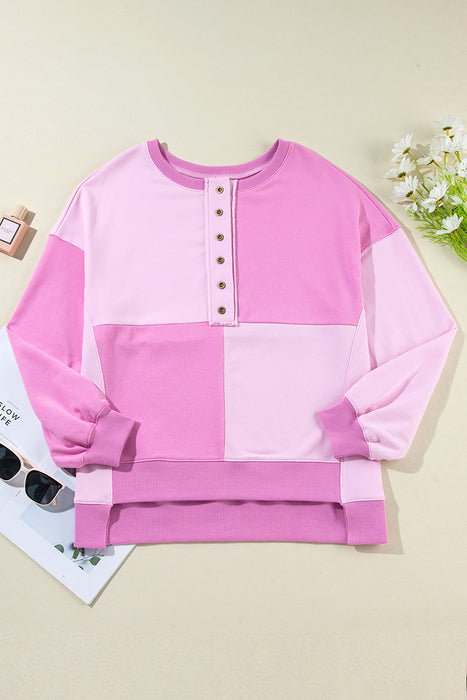 Color Block Half Button Long Sleeve Sweatshirt