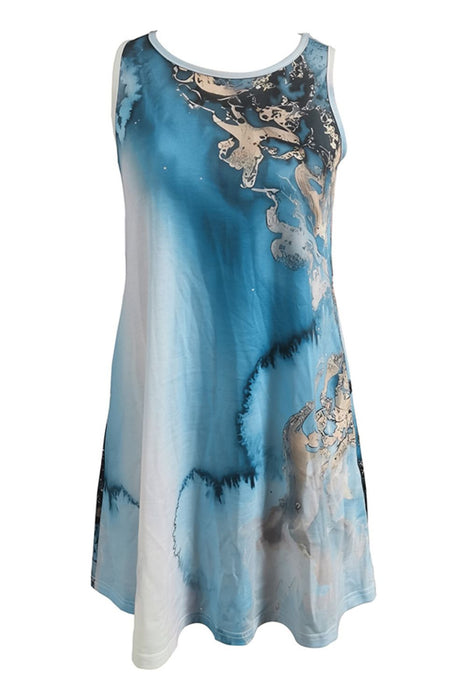 Shiny Abstract Print Round Neck Sleeveless Dress with Pockets