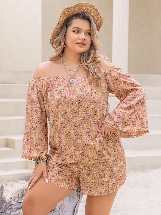 Plus Size Printed Off-Shoulder Top and Shorts Set