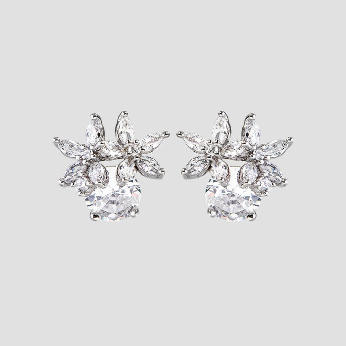 Zircon 925 Sterling Silver Flower Stud Earrings