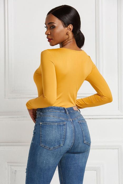 Half Zip Scoop Neck Long Sleeve Bodysuit