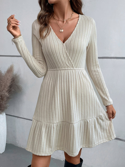 Ruffle Hem Surplice Long Sleeve Dress