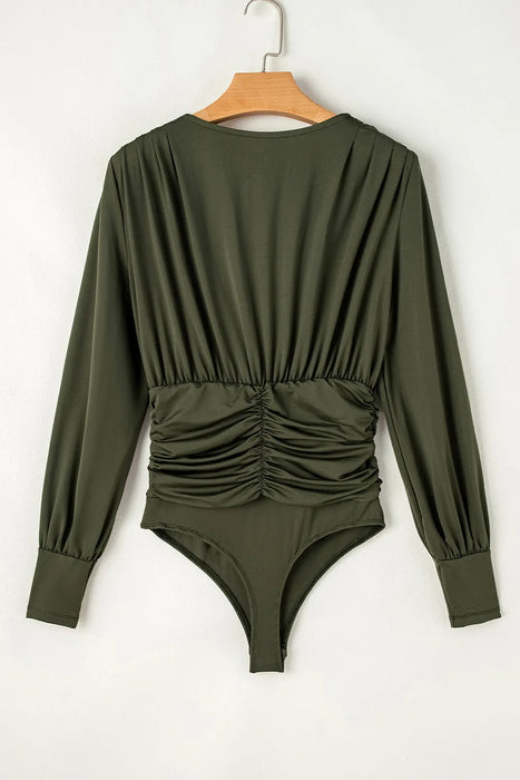 Ruched Surplice Long Sleeve Bodysuit