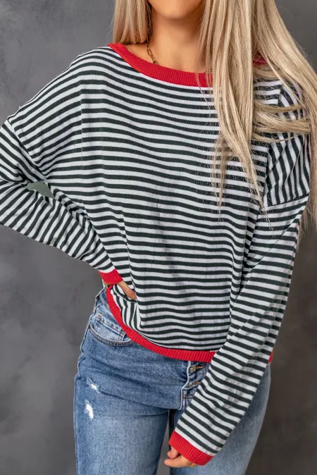 Striped Round Neck Drop Shoulder T-Shirt