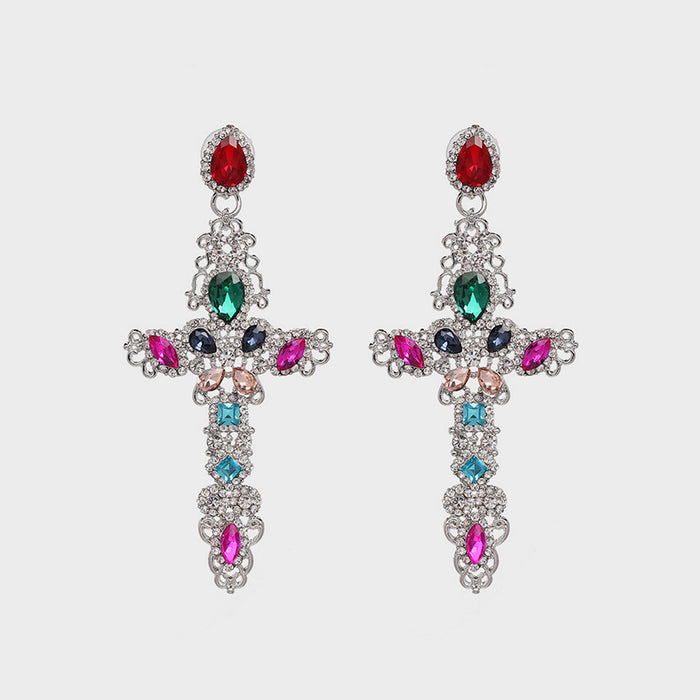 Rhinestone Alloy Cross Earrings