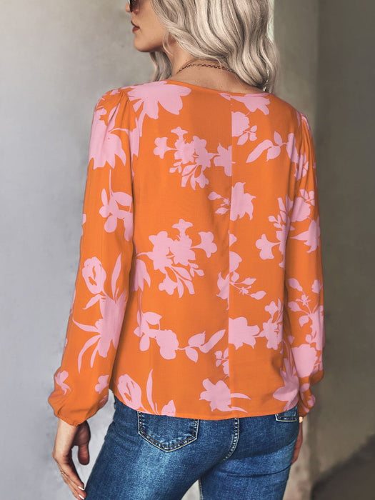 Printed Tie Neck Long Sleeve Blouse