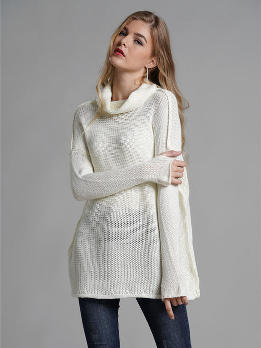 Turtleneck Dropped Shoulder Long Sleeve Sweater