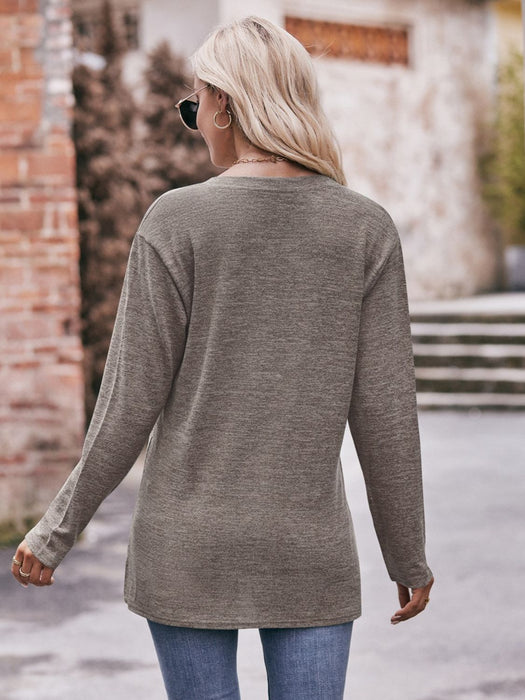 Mandy Buttoned Notched Neck Long Sleeve Top