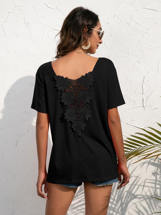 Ivy Lane Lace Trim Short Sleeve Top