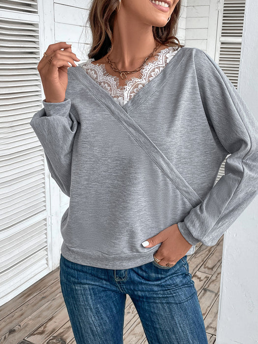 Perfee Lace Detail Long Sleeve Top