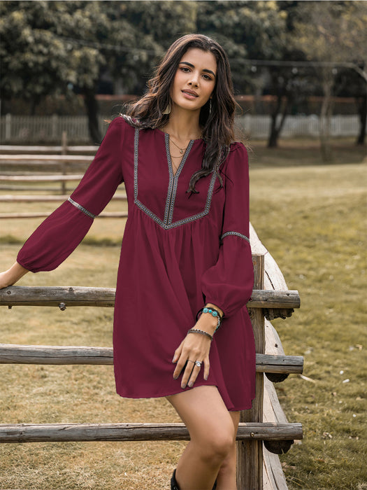 Notched Balloon Sleeve Mini Dress