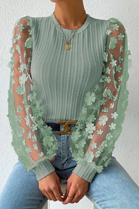 Textured Applique Long Sleeve Blouse