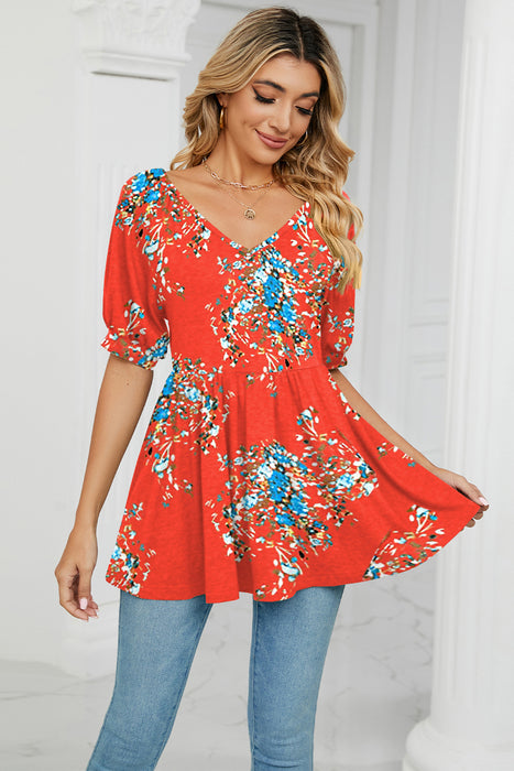 Floral V-Neck Babydoll Blouse