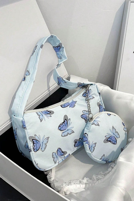 Butterfly Print Shoulder Bag with Purse