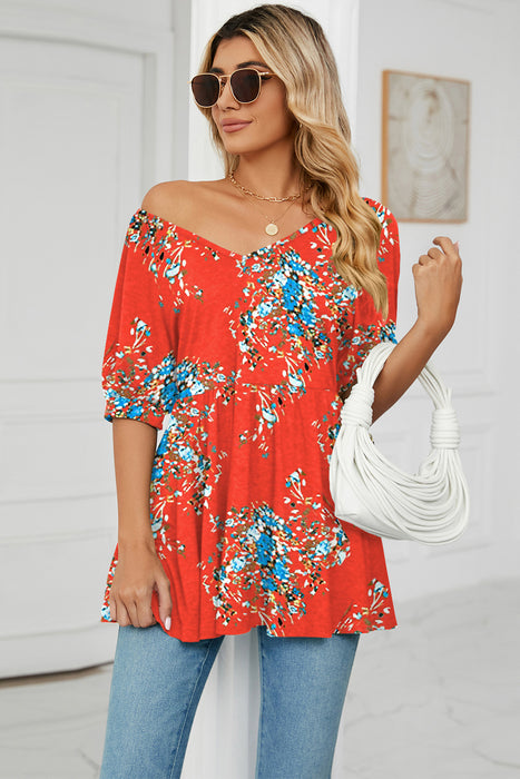 Floral V-Neck Babydoll Blouse