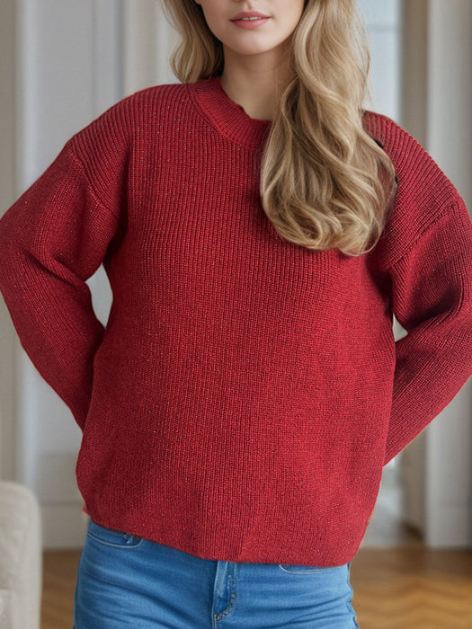 Solid Color Round Neck Long Sleeve Sweater