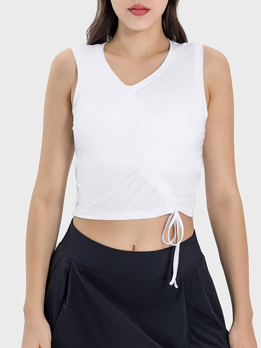 Millennia Drawstring Ruched Wide Strap Active Tank