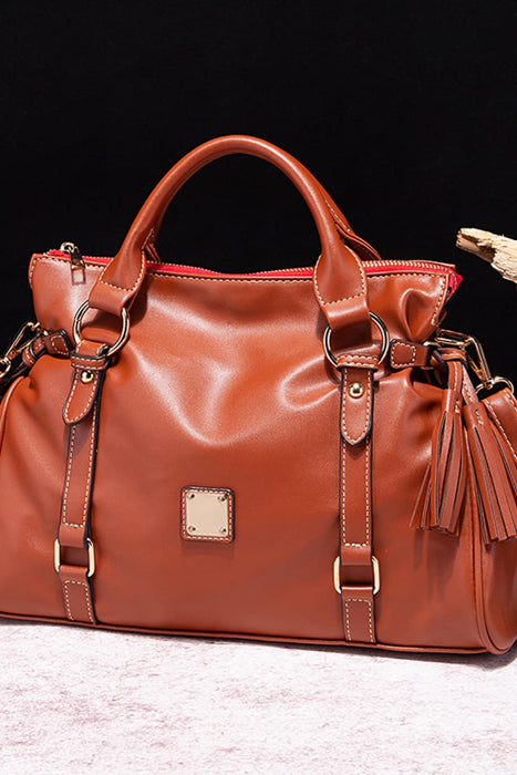 PU Leather Handbag with Tassels