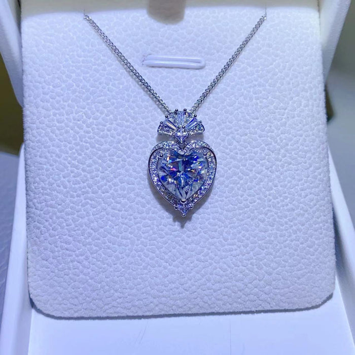 3 Carat Moissanite 925 Sterling Silver Heart Pendant Necklace