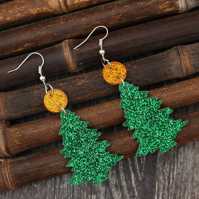 Glitter Acrylic Tree Shape Earrings