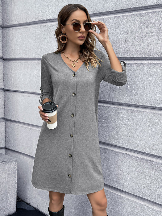 Ivy Lane Button Down V-Neck Mini Dress