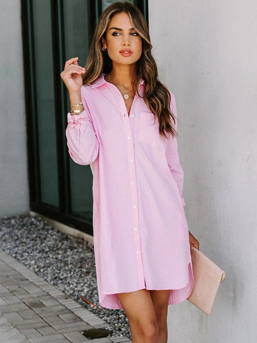 Lovelet Button Up Collared Neck Long Sleeve Shirt Dress