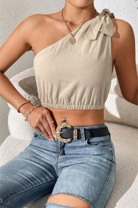 Honey Cropped One-Shoulder Striped Tie Shoulder Tank