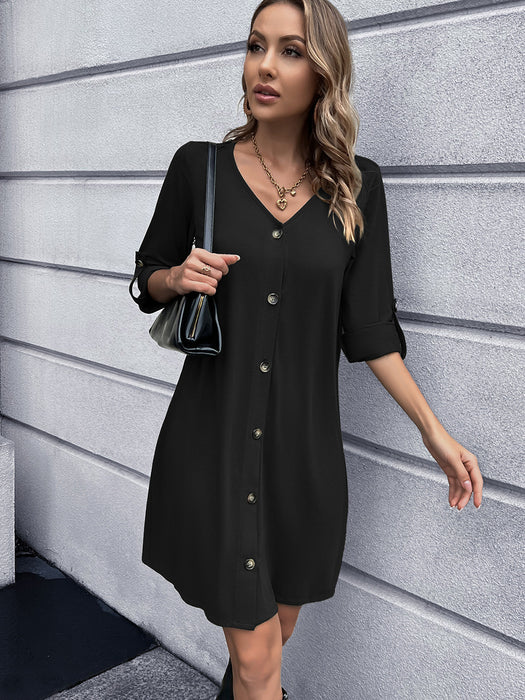 Ivy Lane Button Down V-Neck Mini Dress