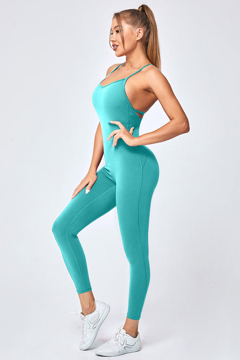 Crisscross Spaghetti Strap Active Jumpsuit