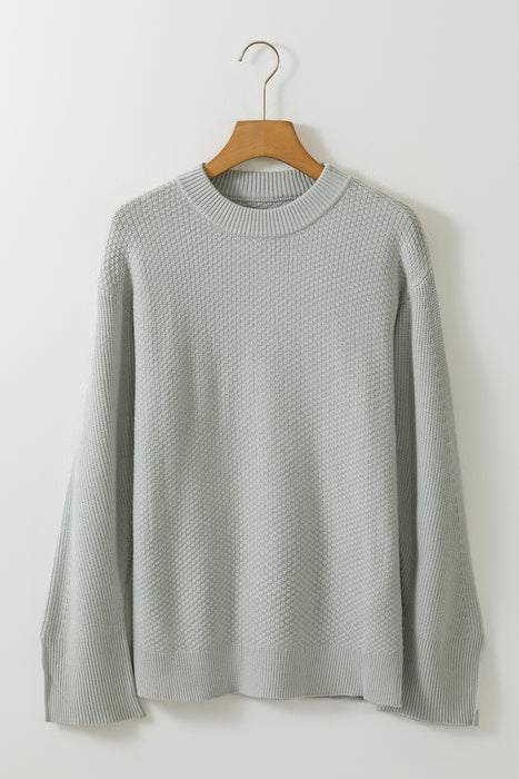 Slit Cuff Round Neck Long Sleeve Sweater