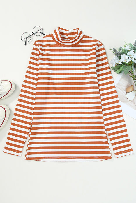 Striped Mock Neck Long Sleeve Top