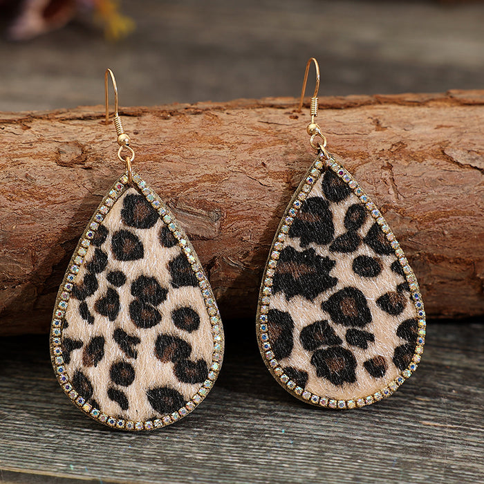 Zircon PU Leopard Teardrop Earrings