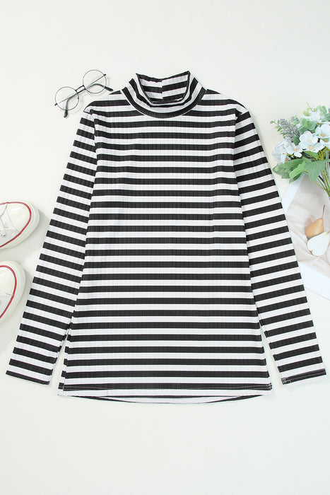 Striped Mock Neck Long Sleeve Top