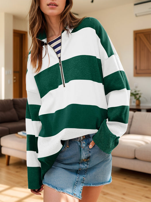 Color Block Half Zip Long Sleeve Sweater