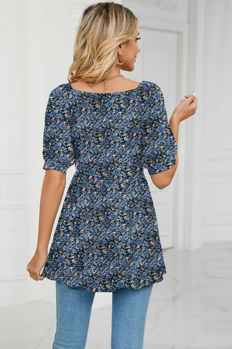 Floral V-Neck Babydoll Blouse