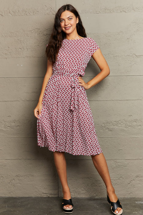 Perfee Round Neck Tie Waist Dress