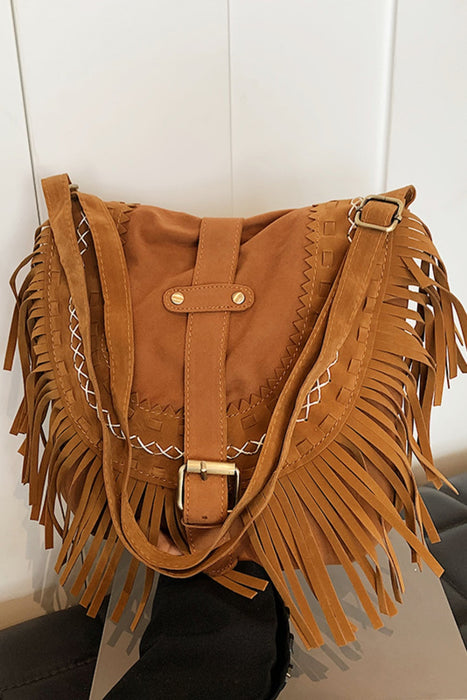 Suede Fringe Wide Strap Shoulder Bag