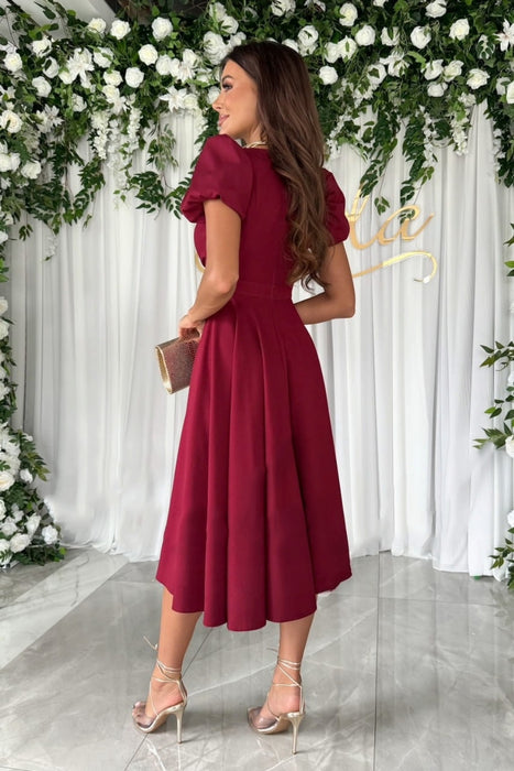 Surplice Puff Sleeve Midi Dress