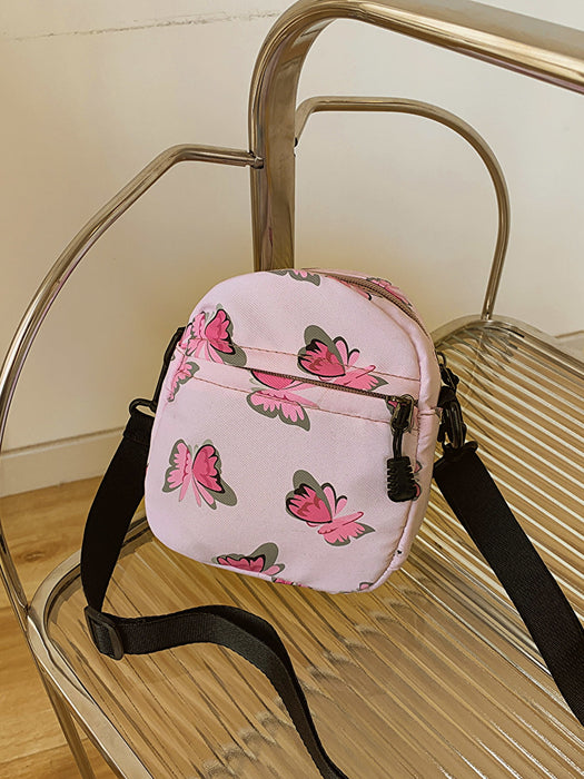 Butterfly Print Polyester Shoulder Bag