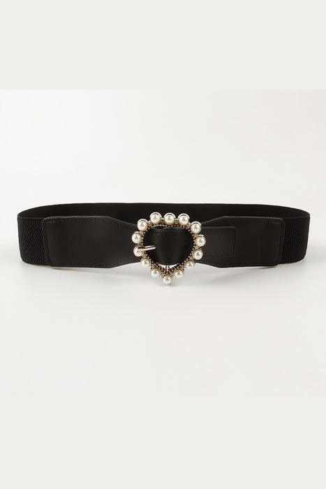 Pearl Heart Buckle Elastic Belt