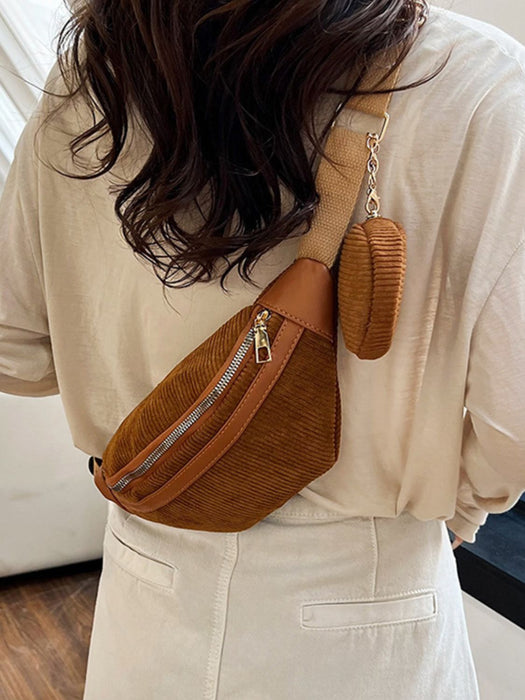 Corduroy Adjustable Strap Crossbody Bag with Pouch